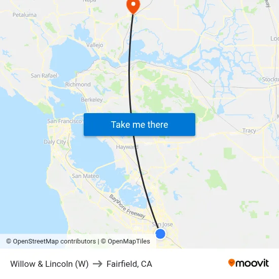 Willow & Lincoln (W) to Fairfield, CA map