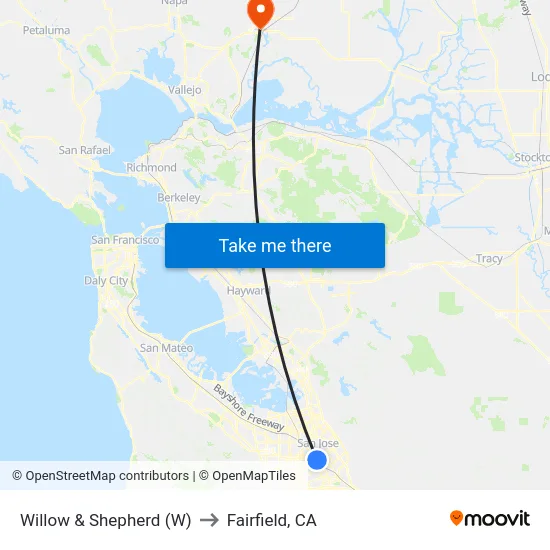 Willow & Shepherd (W) to Fairfield, CA map