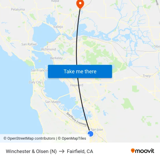Winchester & Olsen (N) to Fairfield, CA map