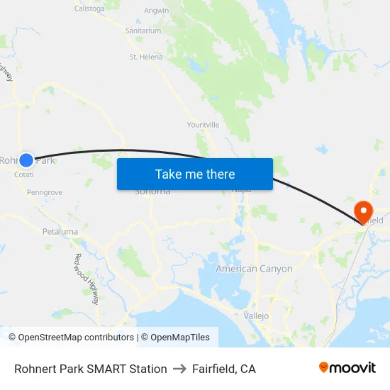 Rohnert Park SMART Station to Fairfield, CA map
