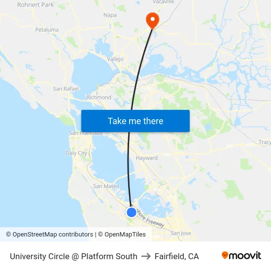 University Circle @ Platform South to Fairfield, CA map