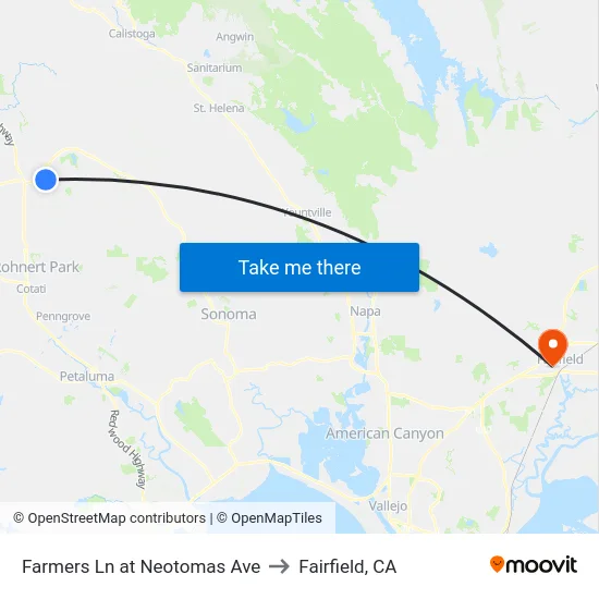 Farmers Ln at Neotomas Ave to Fairfield, CA map