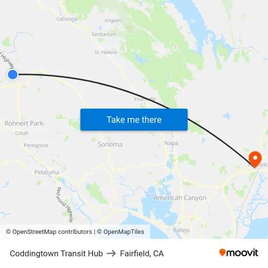 Coddingtown Transit Hub to Fairfield, CA map