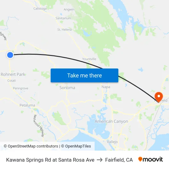 Kawana Springs Rd at Santa Rosa Ave to Fairfield, CA map