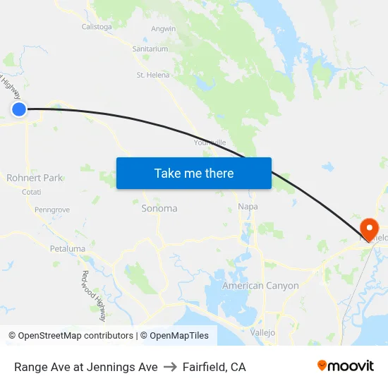 Range Ave at Jennings Ave to Fairfield, CA map