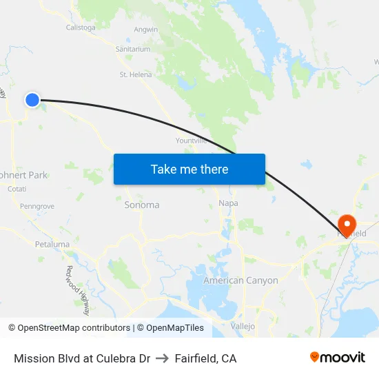 Mission Blvd at Culebra Dr to Fairfield, CA map