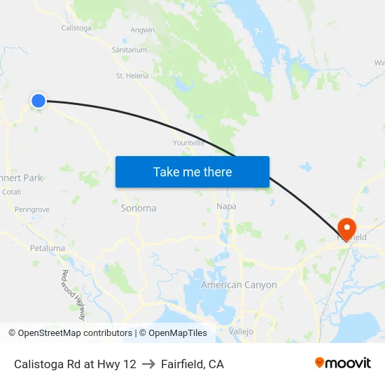 Calistoga Rd at Hwy 12 to Fairfield, CA map