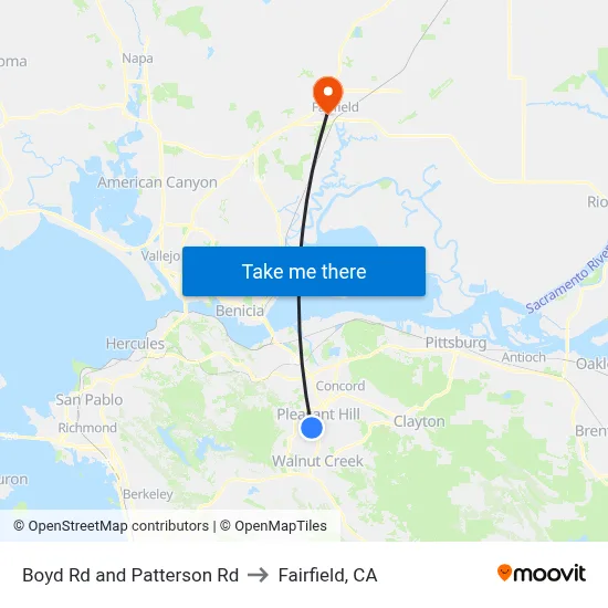Boyd Rd and Patterson Rd to Fairfield, CA map