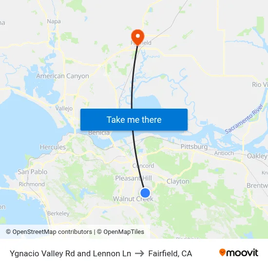 Ygnacio Valley Rd and Lennon Ln to Fairfield, CA map
