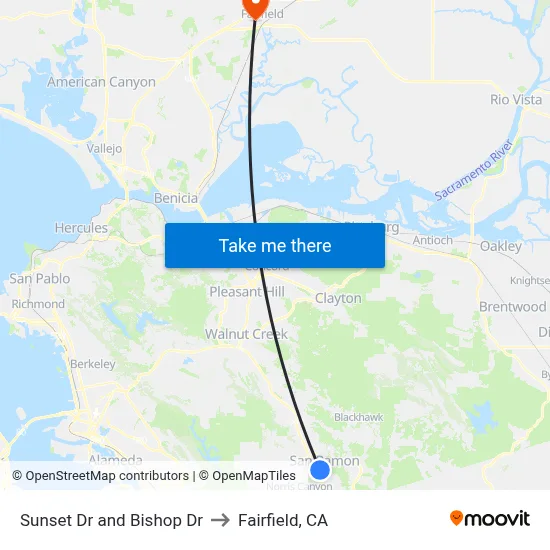 Sunset Dr and Bishop Dr to Fairfield, CA map