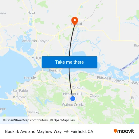 Buskirk Ave and Mayhew Way to Fairfield, CA map