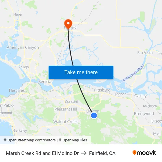 Marsh Creek Rd and El Molino Dr to Fairfield, CA map