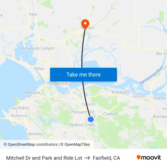 Mitchell Dr and Park and Ride Lot to Fairfield, CA map