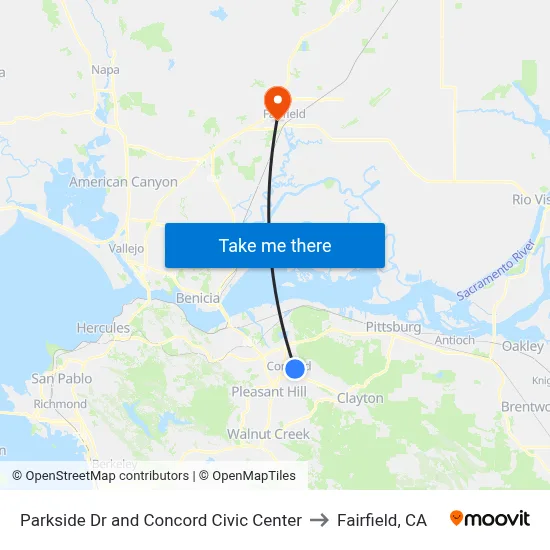 Parkside Dr and Concord Civic Center to Fairfield, CA map