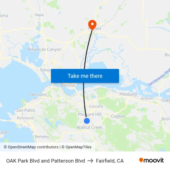 OAK Park Blvd and Patterson Blvd to Fairfield, CA map