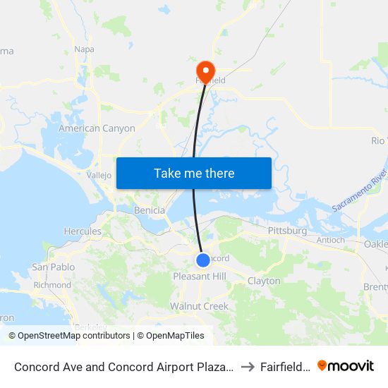 Concord Ave and Concord Airport Plaza Building A to Fairfield, CA map