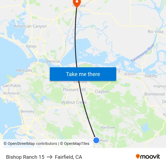 Bishop Ranch 15 to Fairfield, CA map