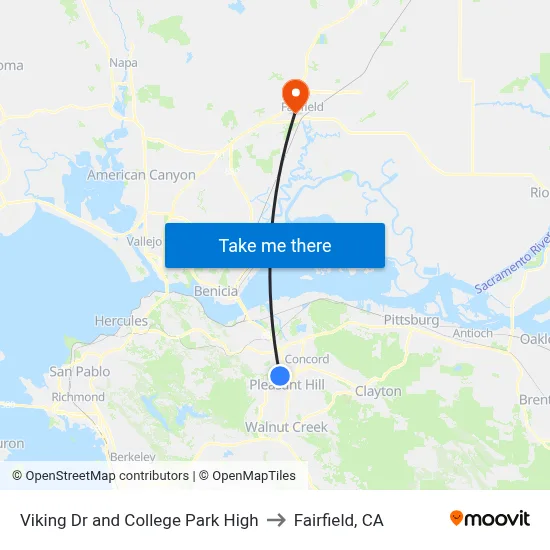 Viking Dr and College Park High to Fairfield, CA map