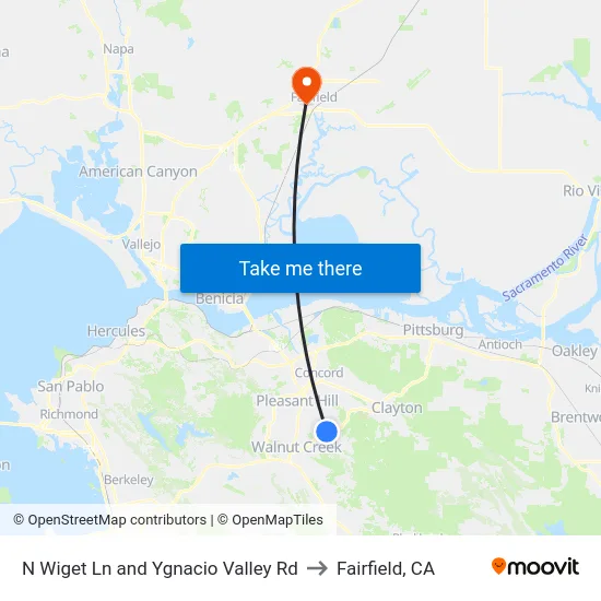 N Wiget Ln and Ygnacio Valley Rd to Fairfield, CA map