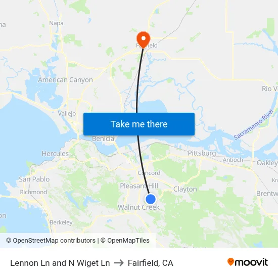 Lennon Ln and N Wiget Ln to Fairfield, CA map