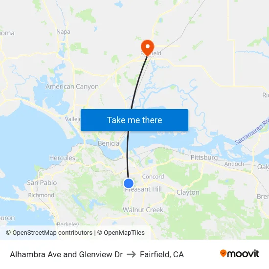 Alhambra Ave and Glenview Dr to Fairfield, CA map