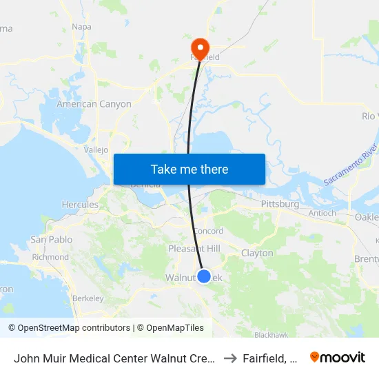 John Muir Medical Center Walnut Creek to Fairfield, CA map