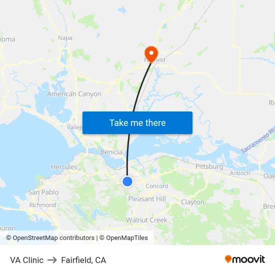 VA Clinic to Fairfield, CA map