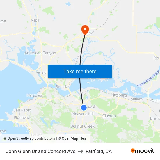 John Glenn Dr and Concord Ave to Fairfield, CA map