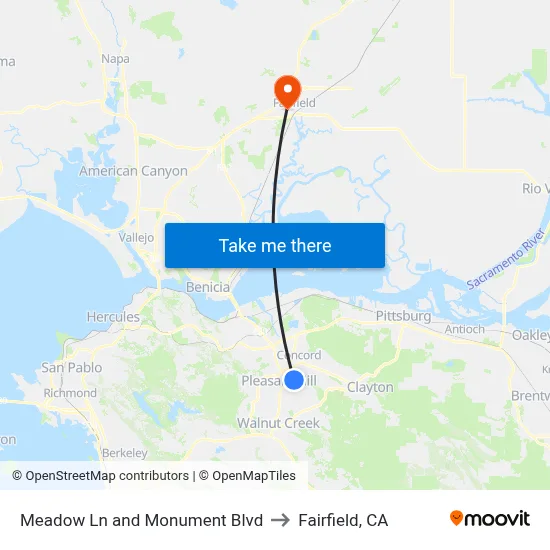 Meadow Ln and Monument Blvd to Fairfield, CA map
