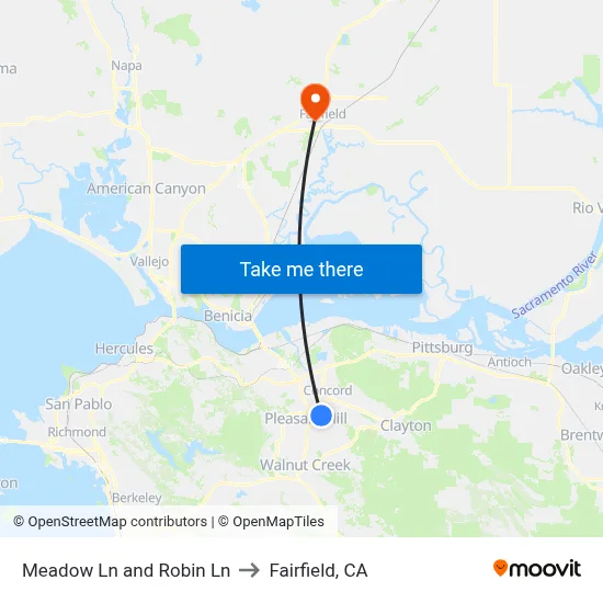 Meadow Ln and Robin Ln to Fairfield, CA map