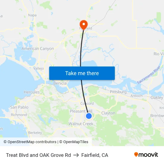 Treat Blvd and OAK Grove Rd to Fairfield, CA map