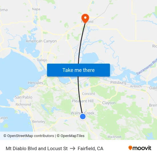Mt Diablo Blvd and Locust St to Fairfield, CA map