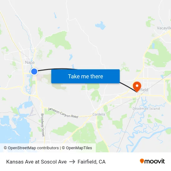 Kansas Ave at Soscol Ave to Fairfield, CA map