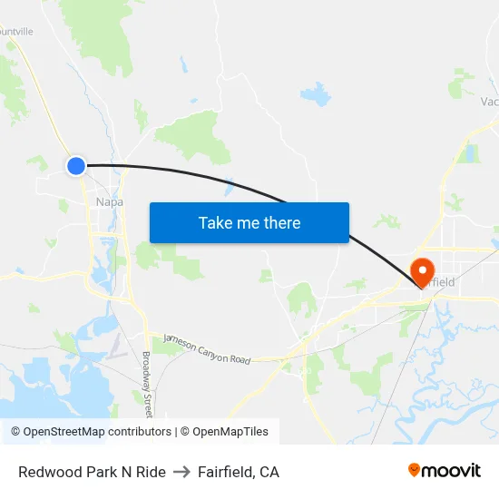 Redwood Park N Ride to Fairfield, CA map