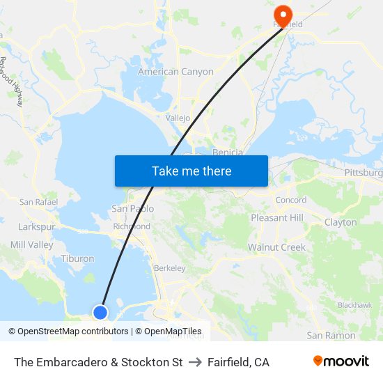 The Embarcadero & Stockton St to Fairfield, CA map