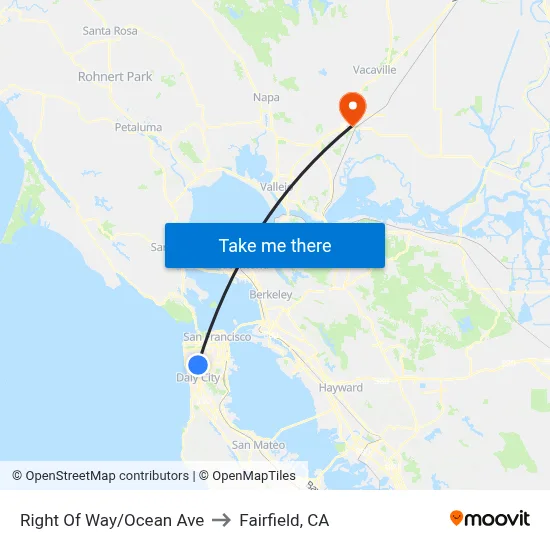 Right Of Way/Ocean Ave to Fairfield, CA map