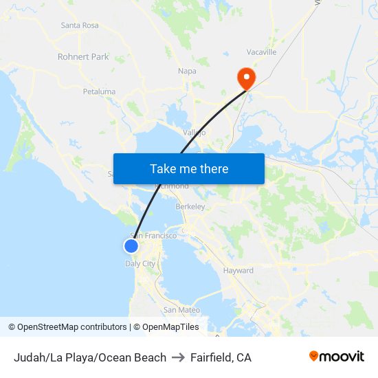 Judah/La Playa/Ocean Beach to Fairfield, CA map
