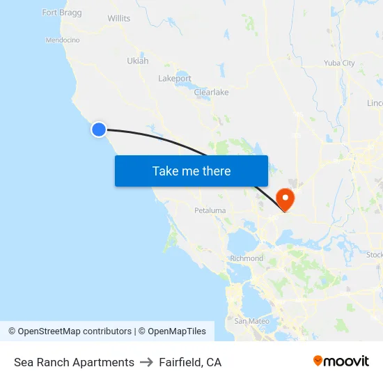 Sea Ranch Apartments to Fairfield, CA map