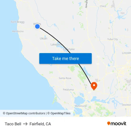 Taco Bell to Fairfield, CA map