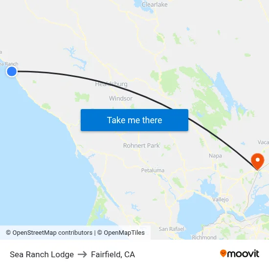 Sea Ranch Lodge to Fairfield, CA map