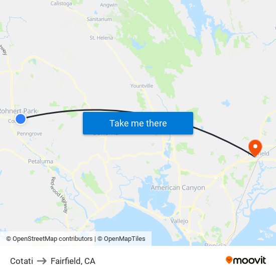 Cotati to Fairfield, CA map