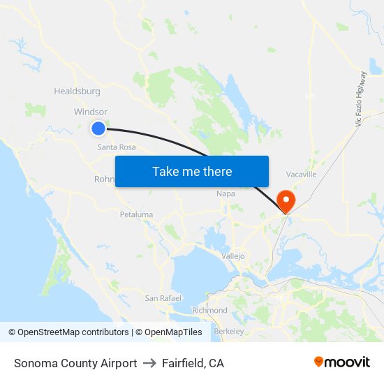 Sonoma County Airport to Fairfield, CA map