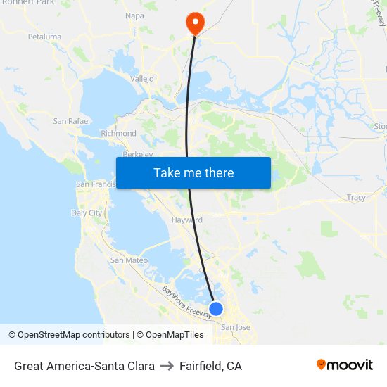 Great America-Santa Clara to Fairfield, CA map