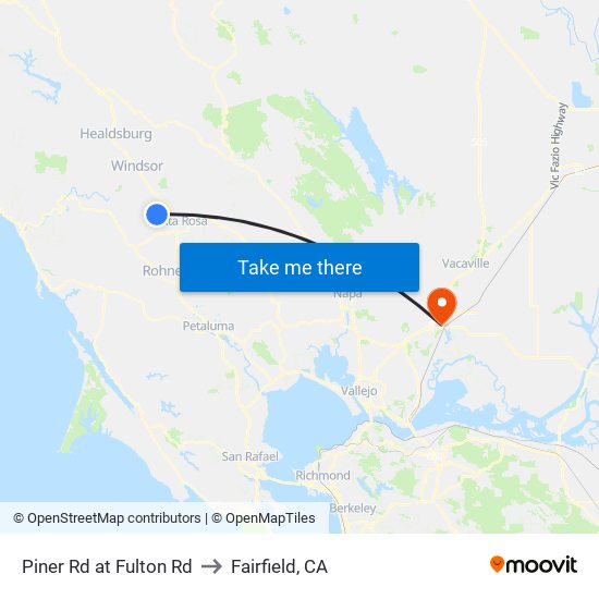Piner Rd at Fulton Rd to Fairfield, CA map