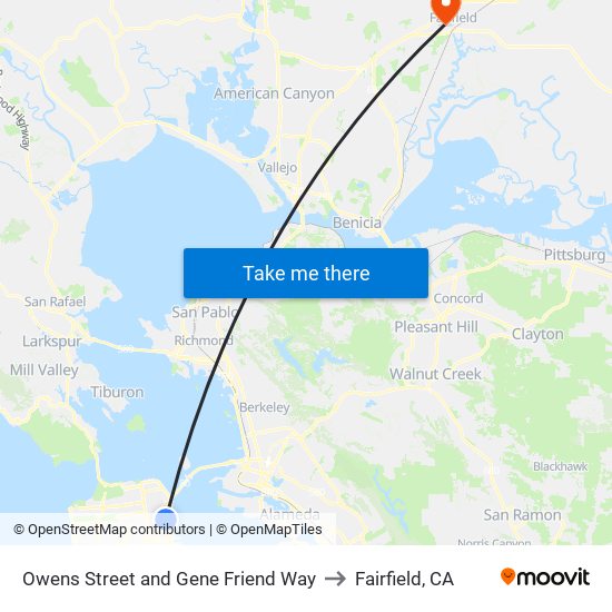 Owens Street and Gene Friend Way to Fairfield, CA map