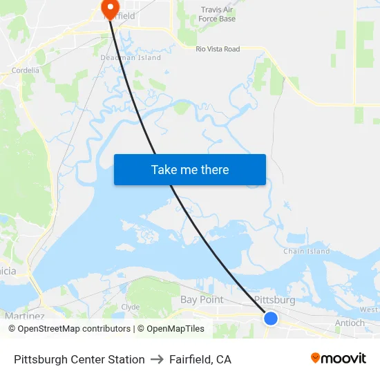Pittsburgh Center Station to Fairfield, CA map