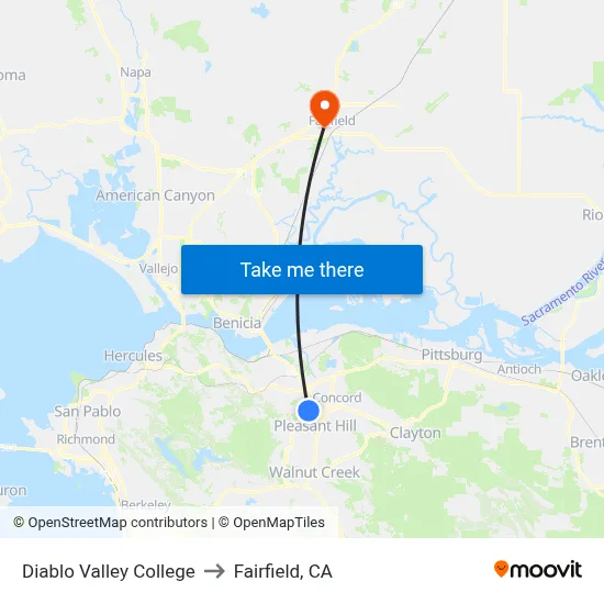 Diablo Valley College to Fairfield, CA map