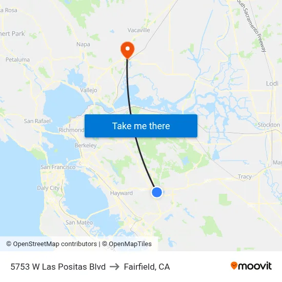 5753 W Las Positas Blvd to Fairfield, CA map