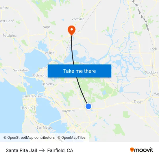 Santa Rita Jail to Fairfield, CA map