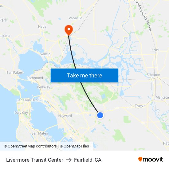 Livermore Transit Center to Fairfield, CA map